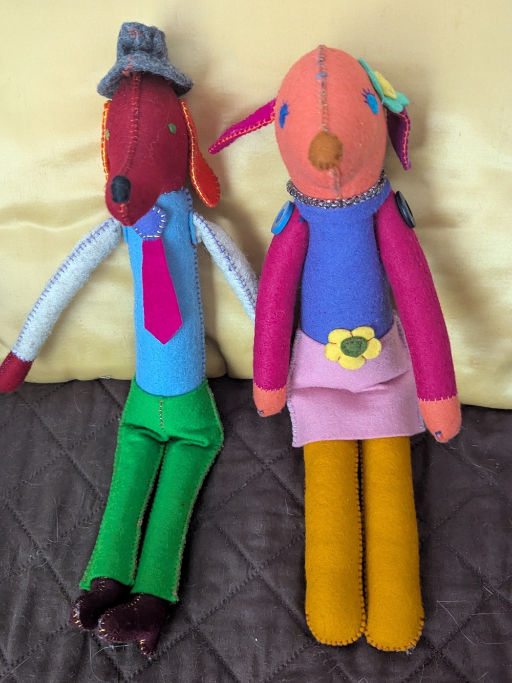 Handmade Colorful Felt Dog Dolls - Pink, Purple, Green
